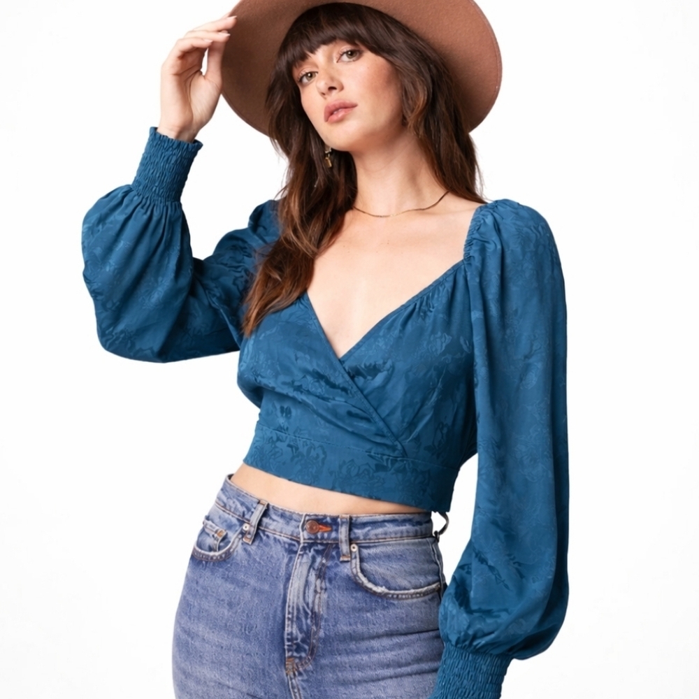 Band Of The Free Camille Wrap Crop Top Boho Teal NWT Medium